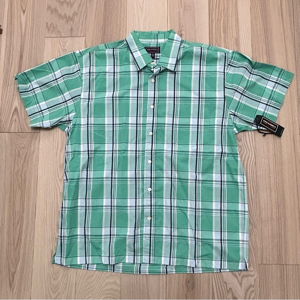 Steve & Barry's Button Down Shirt Size XL Mint Green Blue White Plaid NWT